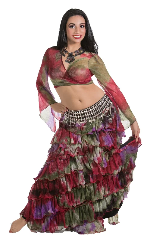 Belly Dance Ruffled Skirt, Choli Top, & Belt Costume Set | ROSA LEEHA corduroy skirt durable