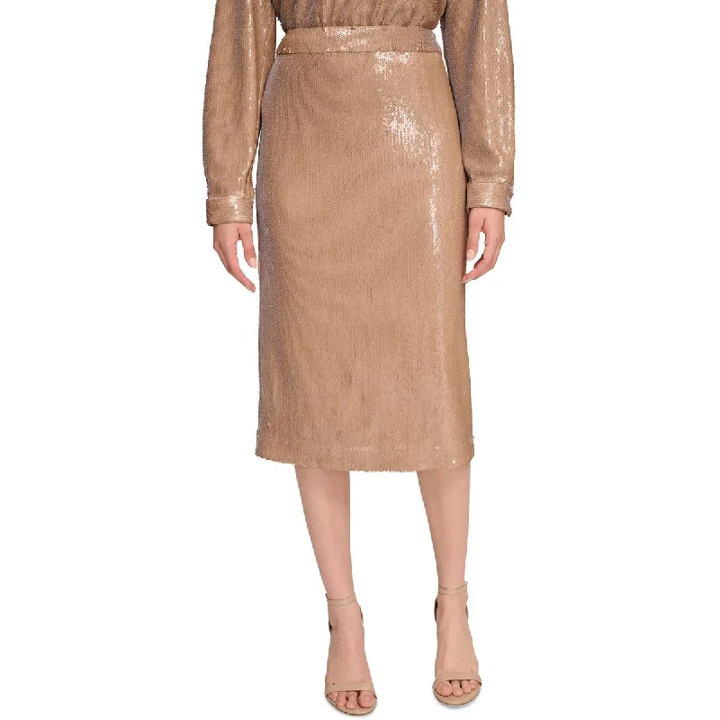 Womens Side Slit Midi Pencil Skirt silk skirt lustrous