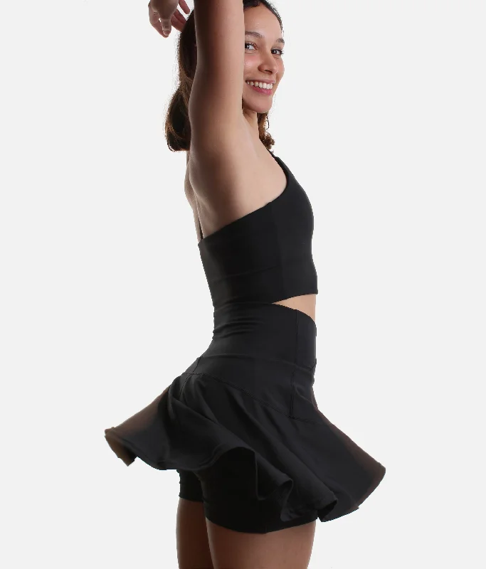 Black HOURGLASS Twirl Skort, Crisscross High-waisted Design leather skirt refined