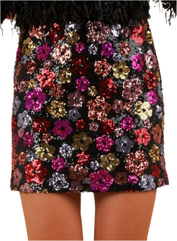 Blake Floral Sequin Holiday Mini Skirt silk skirt sleek