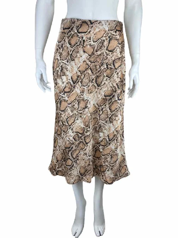 Bloomingdales Aqua, Women's Snakeskin Midi Skirt, Ivory/Multi, Size M zip skirt side