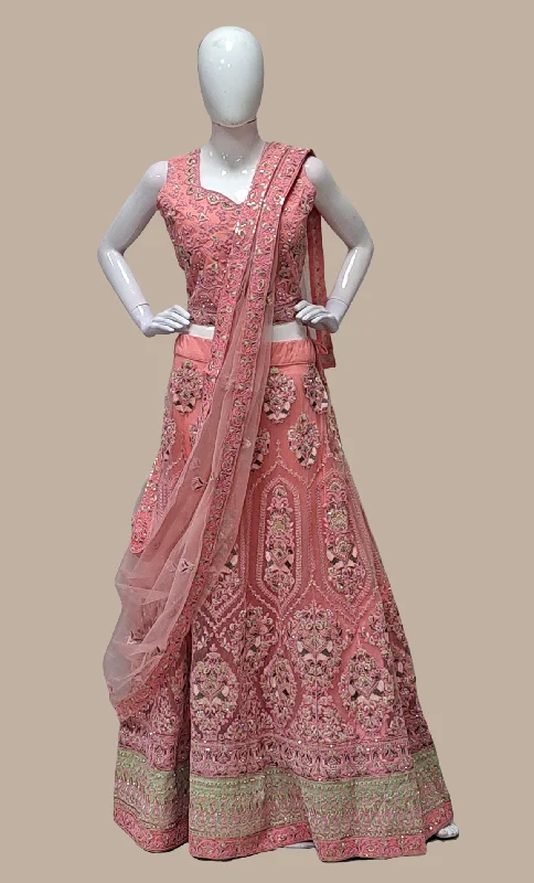 Deep Peach Embroidered Skirt Set chiffon skirt lightweight