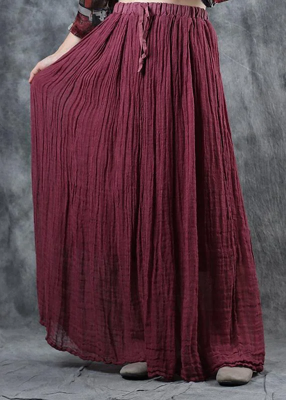 burgundy linen fall new skirts loose elastic waist maxi skirts casual skirt length