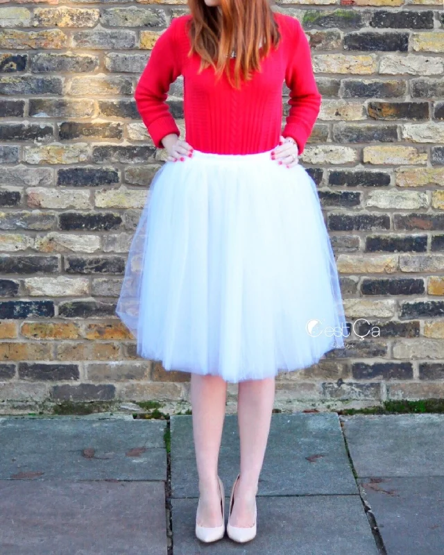 Clarisa Snow White Tulle Skirt - Midi chiffon skirt airy