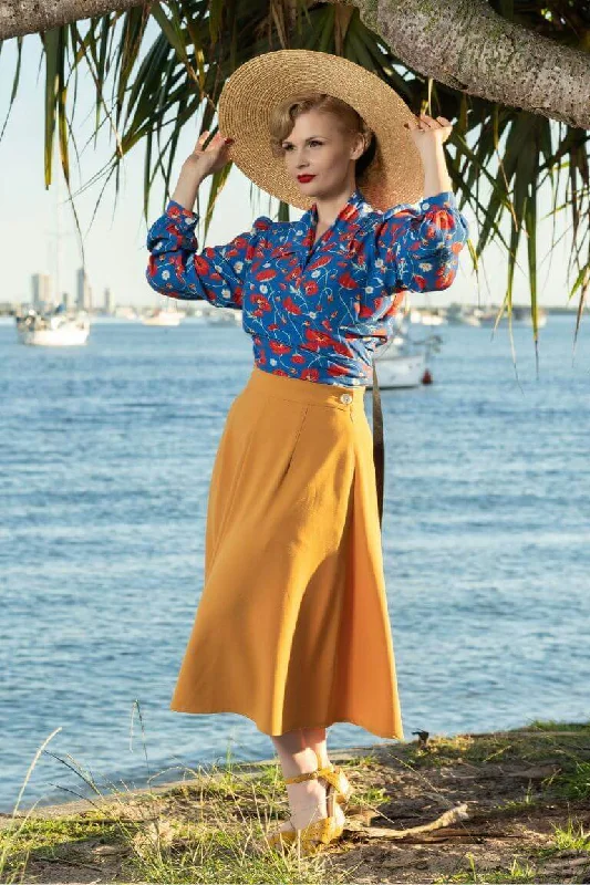 Classic 1940s Style A-Line Skirt in Mustard midi skirt versatile