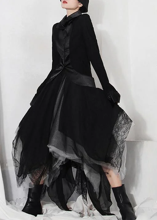 Classy Black Colorblock tulle asymmetrical design Skirt Summer wool skirt breathable