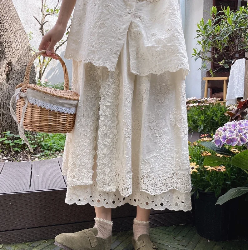 Cottagecore Embroidered Cotton Skirt cotton skirt soft