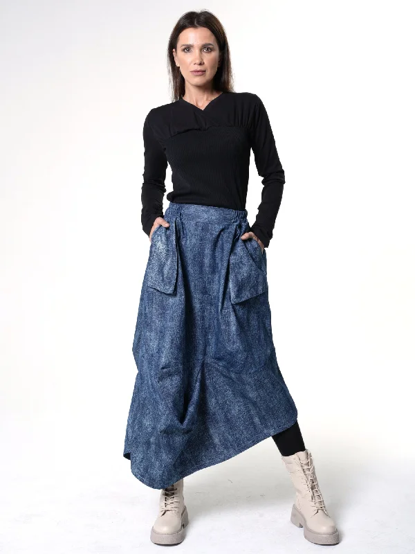 Denim Skirt with Draped Details ribbed skirt waist