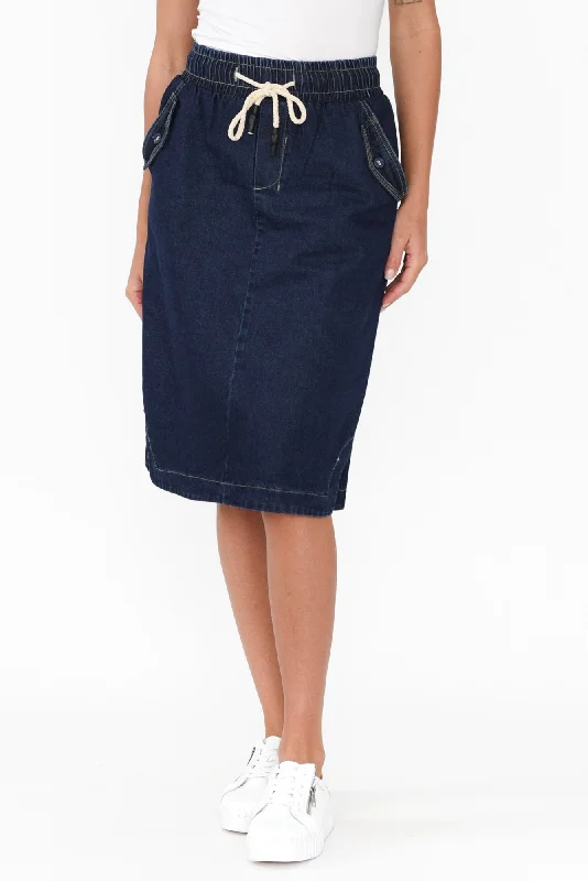 Desiree Blue Denim Pocket Skirt lace skirt intricate
