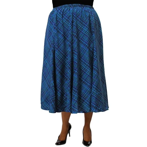 Diagonal Plaid Blue 8-Gore Plus Size Skirt high waist skirt