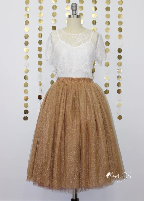 Diane Metallic Bronze Tulle Skirt - Below Knee Midi maxi skirt elegant