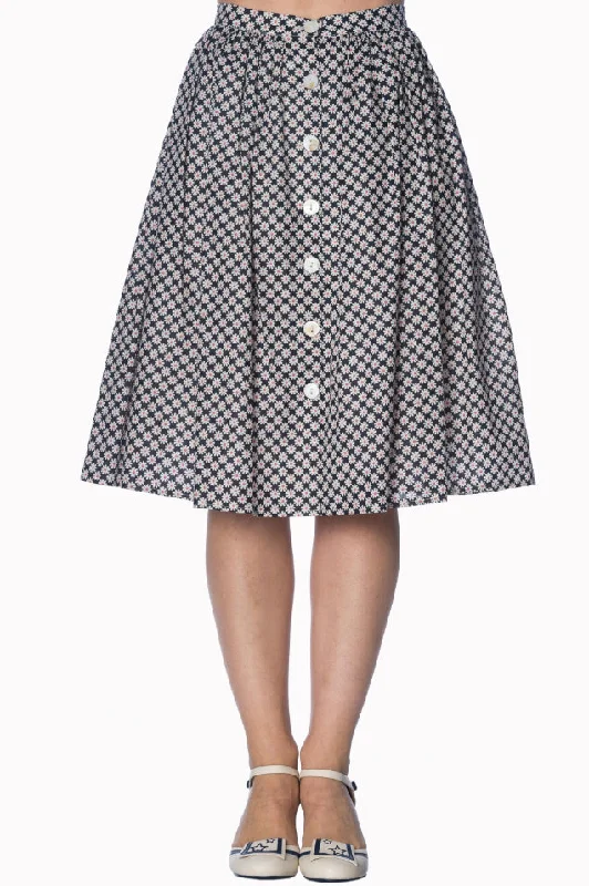Navy Blue Floral Ditsy Daisy 50's Swing Skirt linen skirt natural