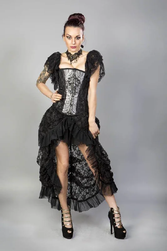 Elvira Long Victorian Goth Skirt In Black King And Black Lace Underlay cashmere skirt fine
