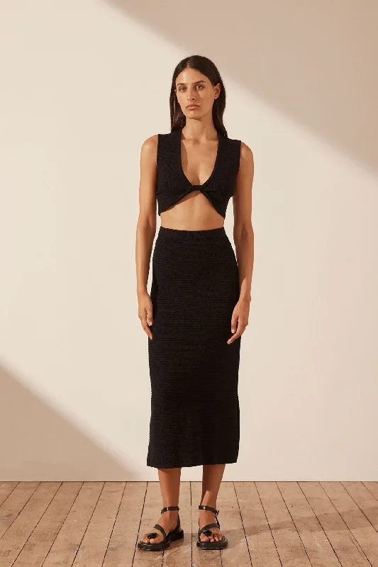 EVE FLARED MIDI SKIRT - BLACK wool skirt warm
