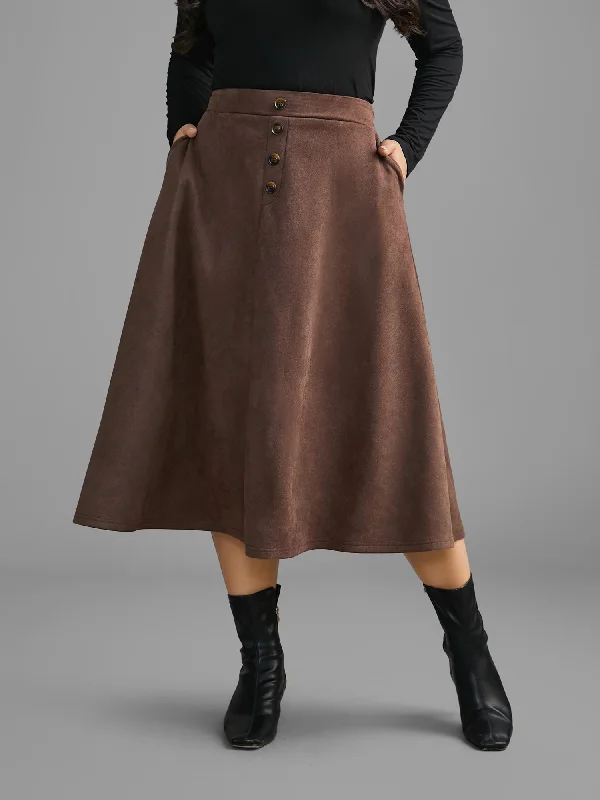 Faux Suede Button Detail Pocket Skirt cashmere skirt rich