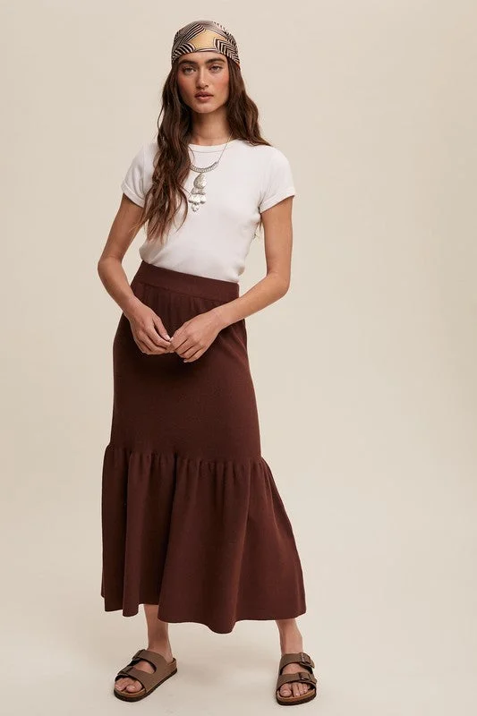 FLOUNCE HEM KNIT SKIRT wool skirt sturdy