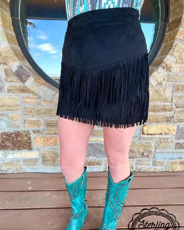 Fort Worth Fringe Skirt Black wool skirt thick