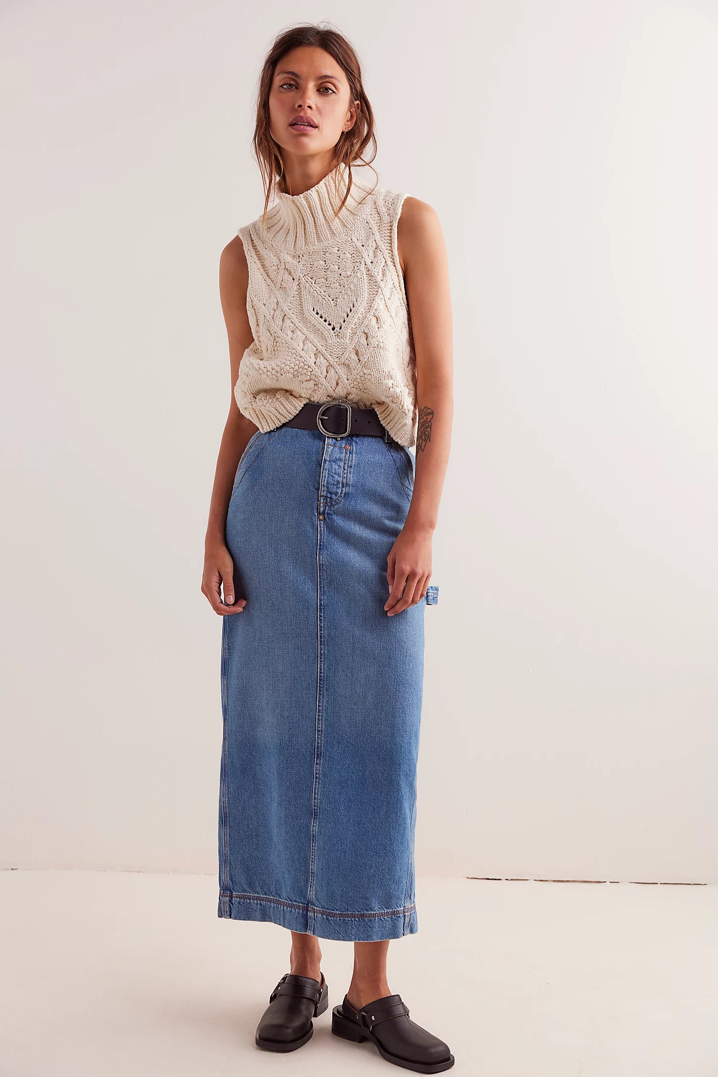 Francisco Denim Maxi Skirt zip skirt side