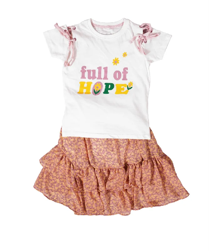 Girls Top & printed Skirt Set lace skirt intricate
