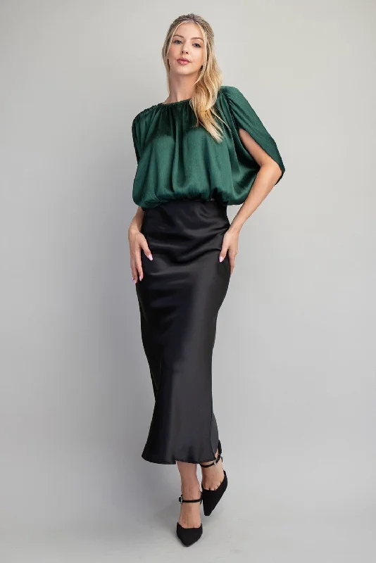 Glow Satin Skirt - Black leather skirt sleek