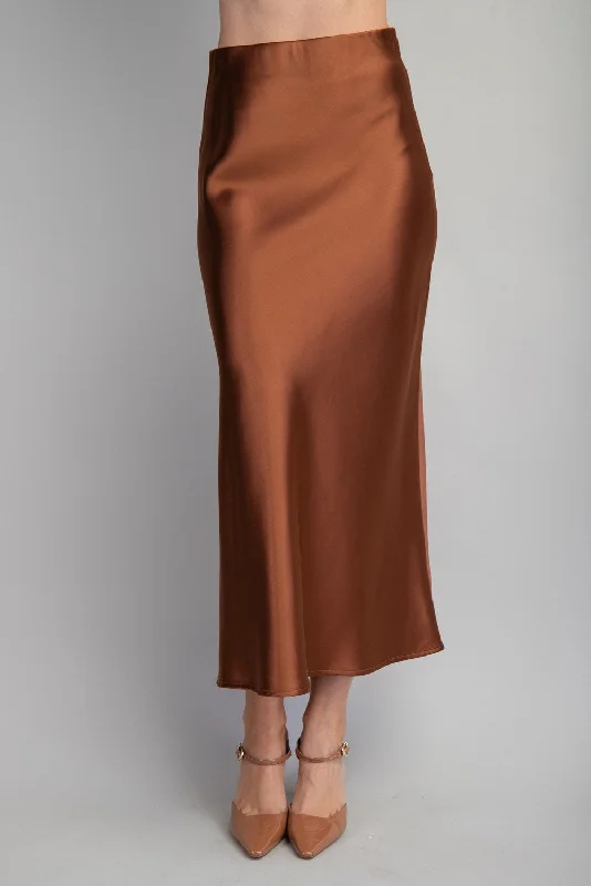 Glow Satin Skirt - Brown wool skirt breathable