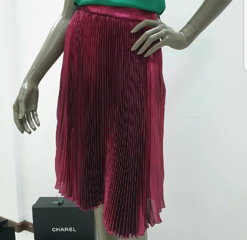 Gucci Metallic Burgundy Plisse Silk Pleated Skirt ribbed skirt waist