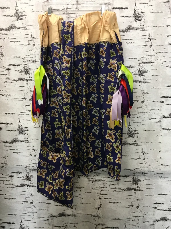 Handmade Blue Beaded Warrior Beige Trim w/ Bag Ribbon Skirt cashmere skirt plush