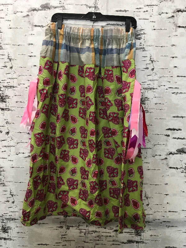 Handmade Sage Green Beaded Strawberries & Blue Flannel Trim Ribbon Skirt silk skirt sleek