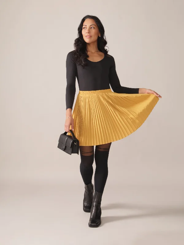Hazel Pleated OTK Skirt in Honey Gold linen skirt natural