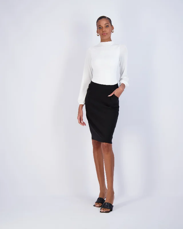 High-Waist Black Pencil Skirt asymmetrical skirt cut
