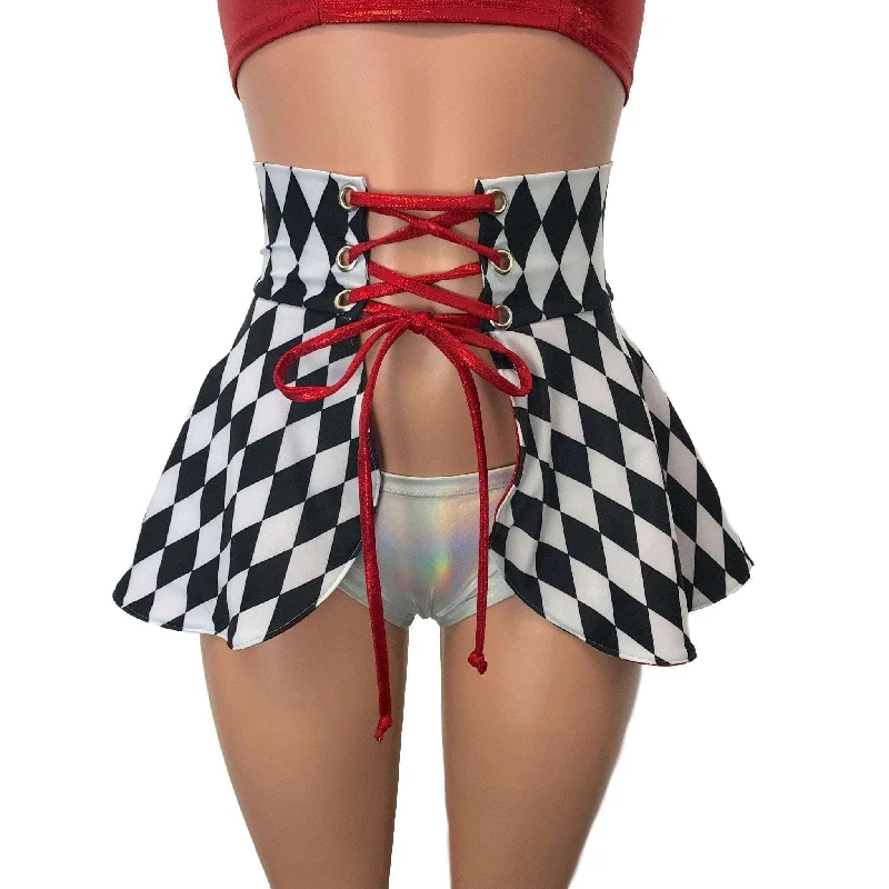 Lace-Up Corset Skirt - Harlequin Diamond denim skirt fashionable