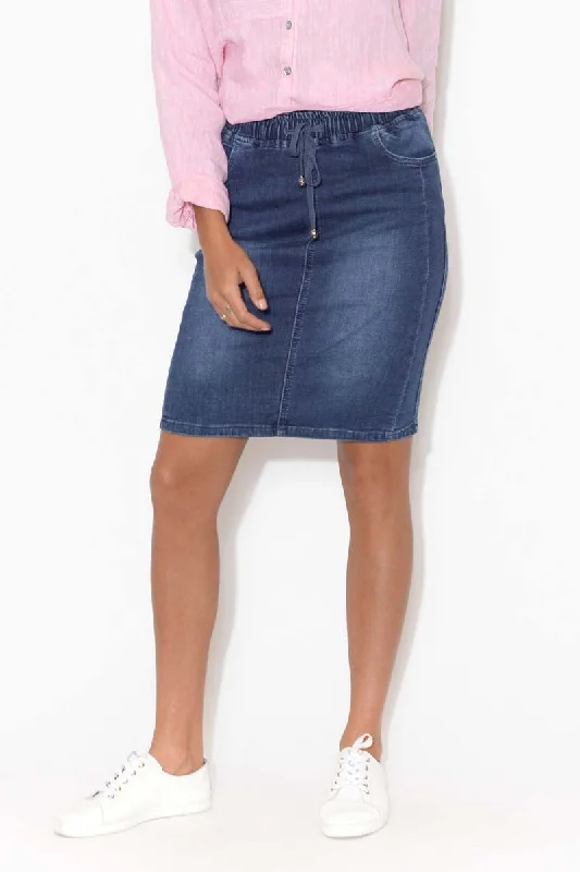 Lacy Blue Denim Stretch Skirt corduroy skirt textured