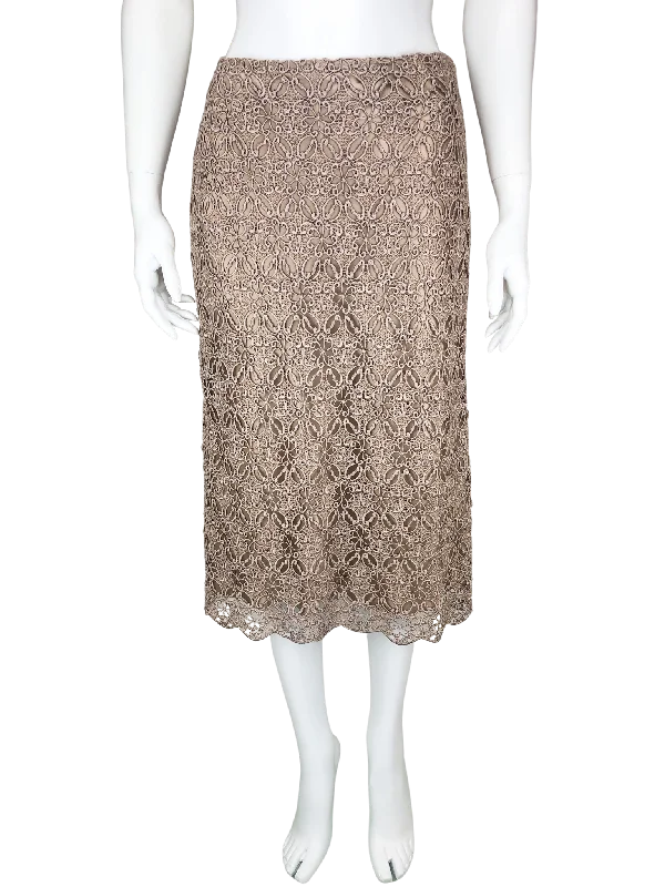 Lafayette 148, Women's Lace Midi Skirt, Taupe, Size 6 zip skirt side