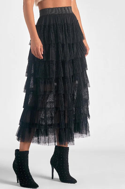 Layered Tulle Midi Skirt chiffon skirt flowing