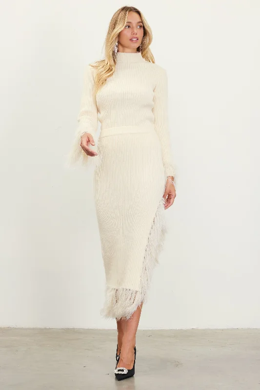 My Own Way Feather Skirt - Cream corduroy skirt comfortable