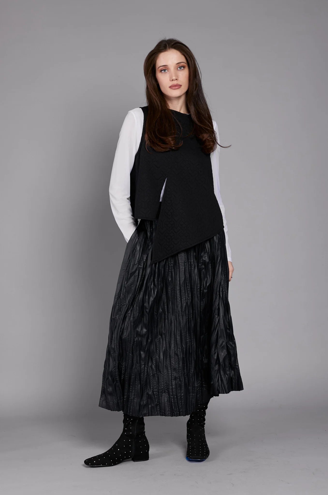 Paolo Tricot, WT330004 Pleated Skirt, Black chiffon skirt floaty