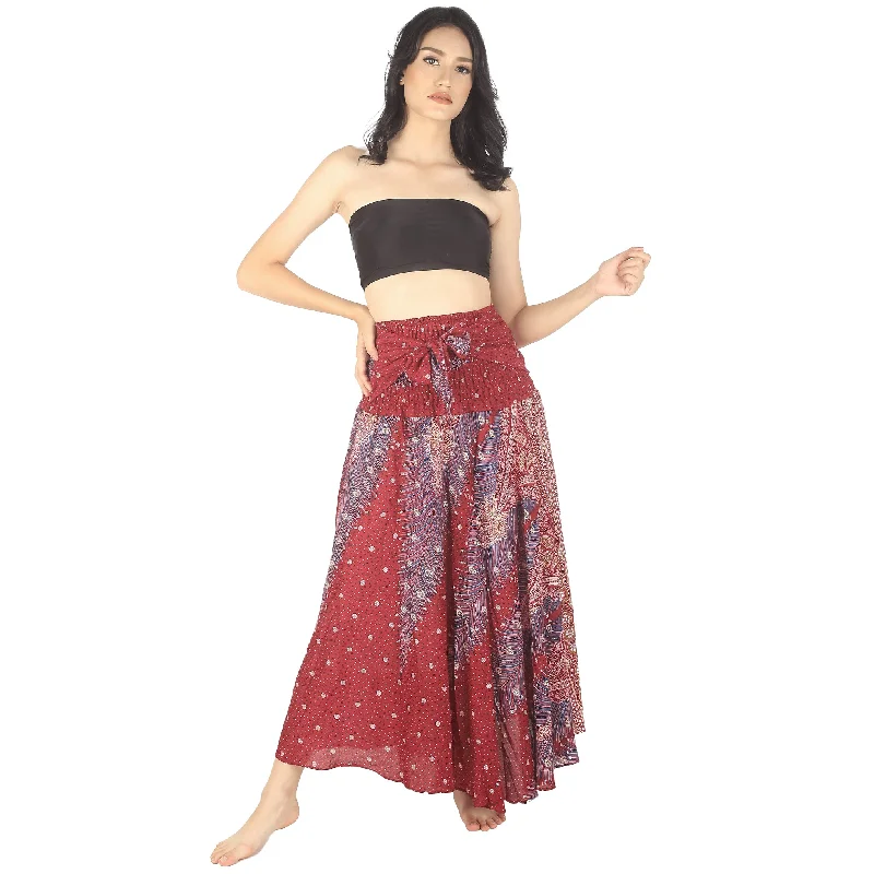 Peacock Women's Bohemian Skirt in Dark Red SK0033 020008 02 flowy skirt hem