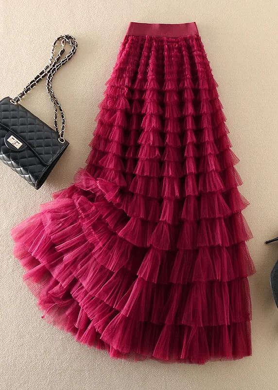 Plus Size Rose wrinkled Tulle Skirts Spring lace skirt delicate