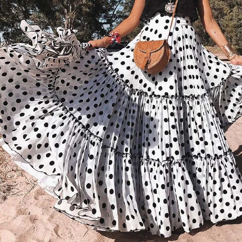 Polka Dot Maxi Layered High Waist Pleated Skirt cashmere skirt rich