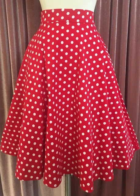 Retro Gal Polka Dot Swing Skirt in Red cotton skirt soft