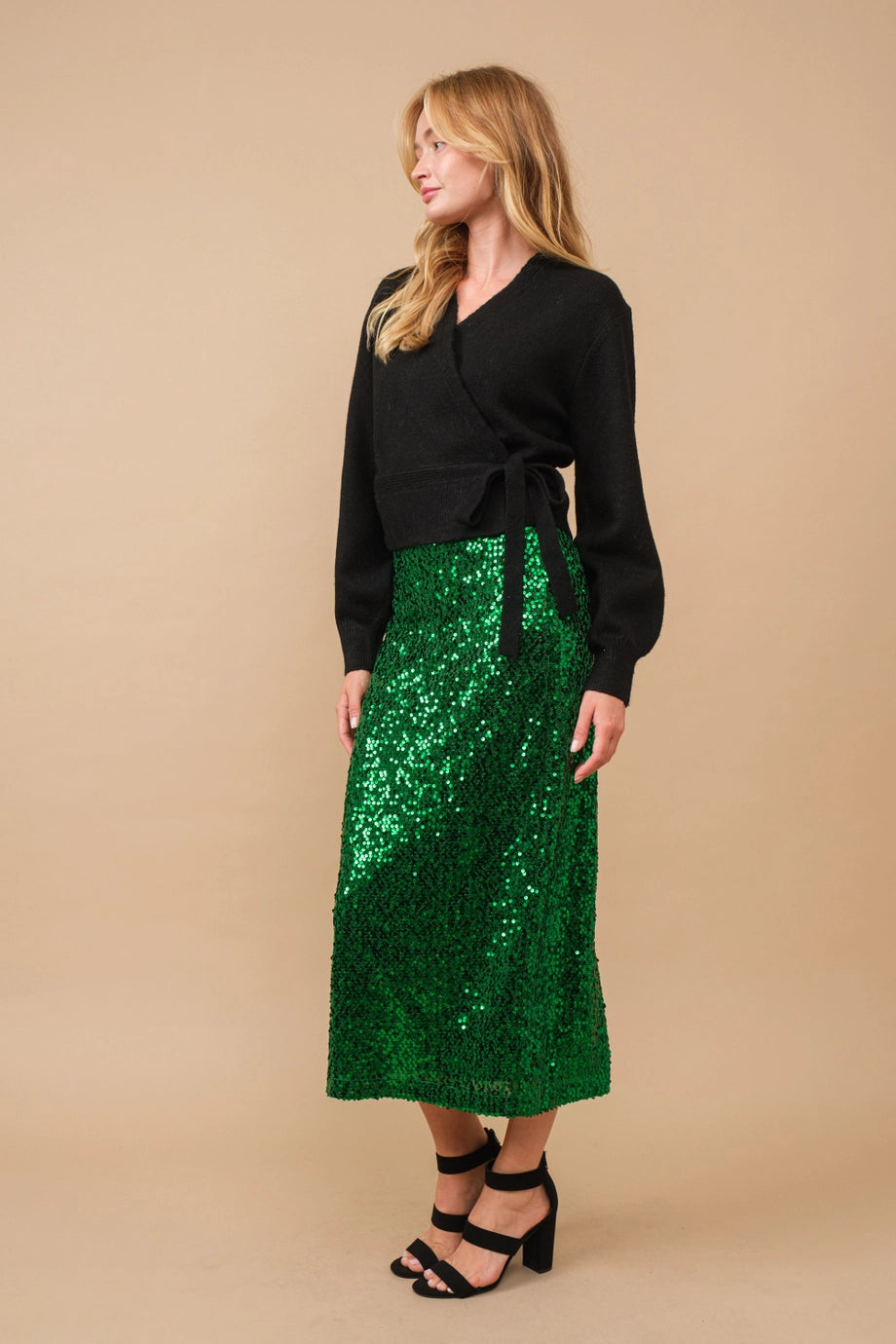 Sharon Sequin Midi Skirt wool skirt warm