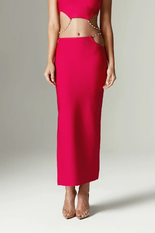 Star Cutout Rhinestone Skirt (Fuchsia) denim skirt durable