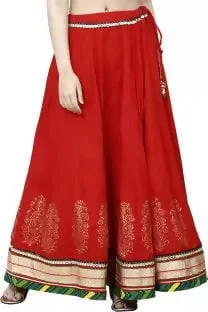 TAVAN Embroidered Women A-line Red Skirt Free Size linen skirt light