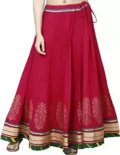 TAVAN Embroidered Women Flared Pink Skirt Free Size corduroy skirt textured
