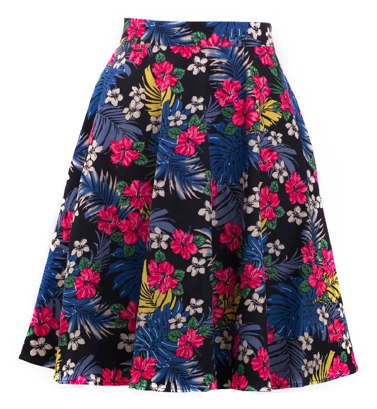 Tropical Hibiscus Floral Swing Skirt denim skirt durable