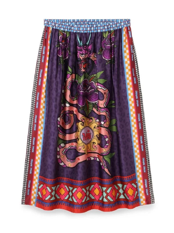 Vanessa Printed Midi Skirt - Dragon tiered skirt playful
