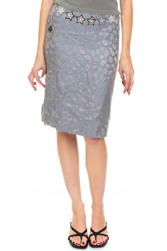 Vintage 90's Giorgio Armani Blue Metallic Leopard Skirt - S lace skirt intricate