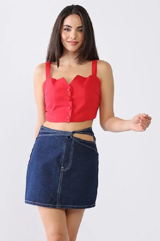 Denim Cotton Cut-Out Detail High Waist Mini Skirt lightweight skirt design