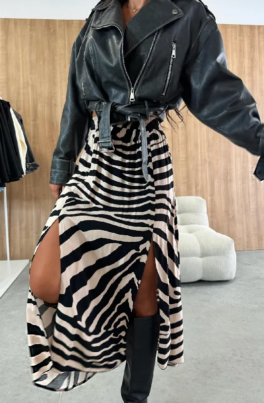 Zelda Zebra Patterned Side Slit Midaxi Skirt-Stone cashmere skirt soft
