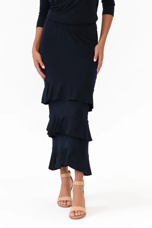 Zella Navy Tiered Frill Skirt corduroy skirt durable
